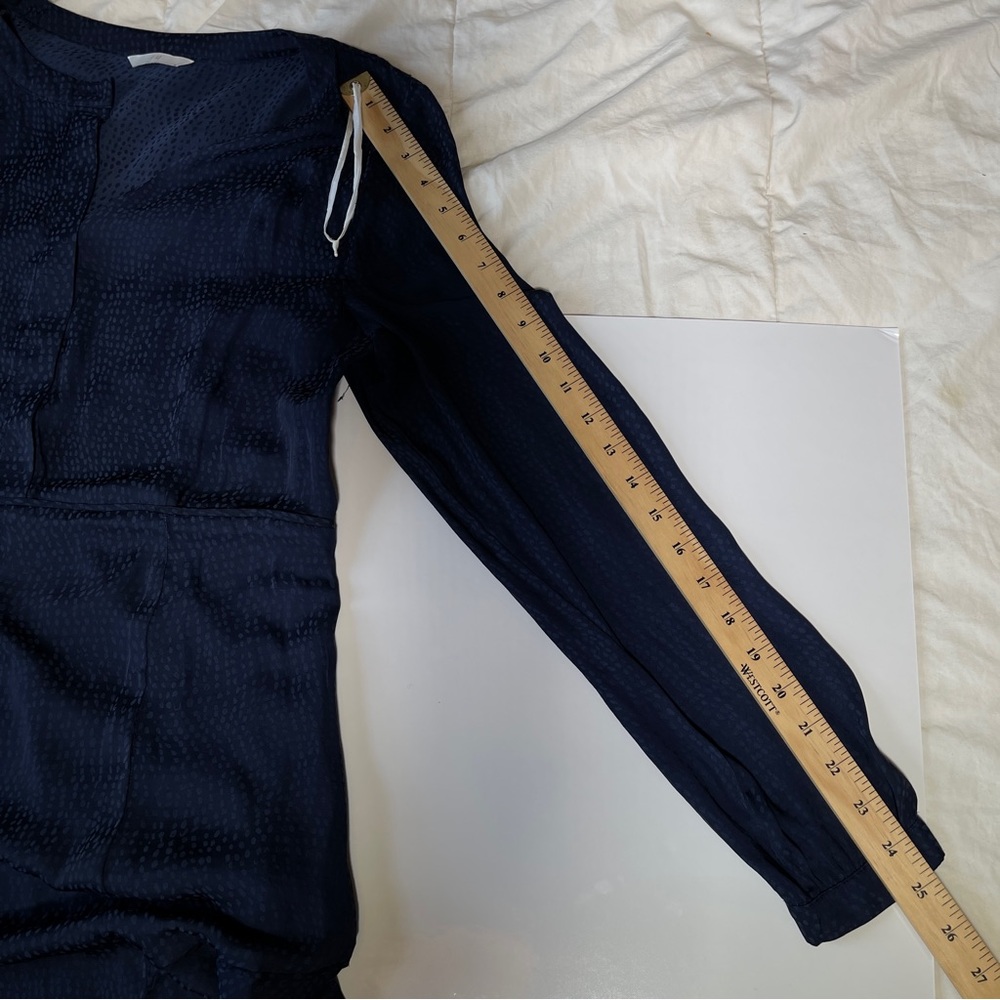 H&M Navy Blue Dotted Button Up Satin Long Sleeve Dress Size 8 - Picture 9 of 9
